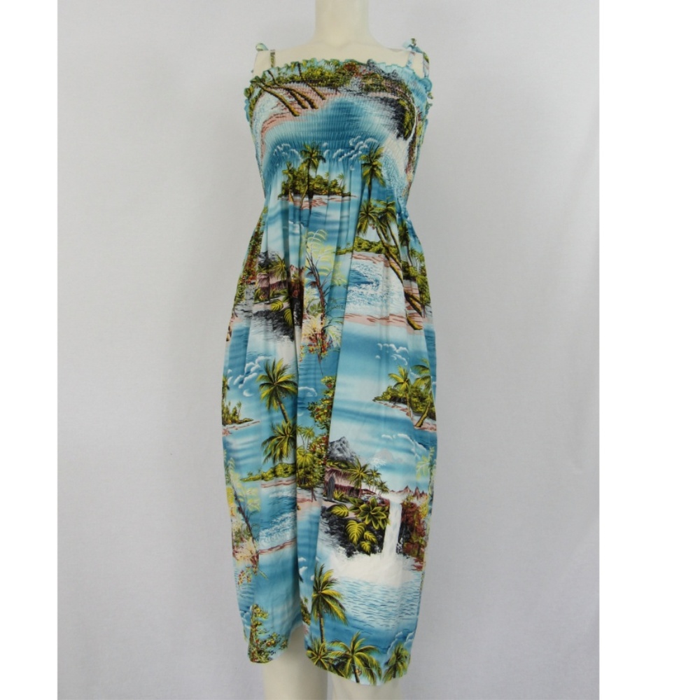 Tropical Blue Strapless Dress
